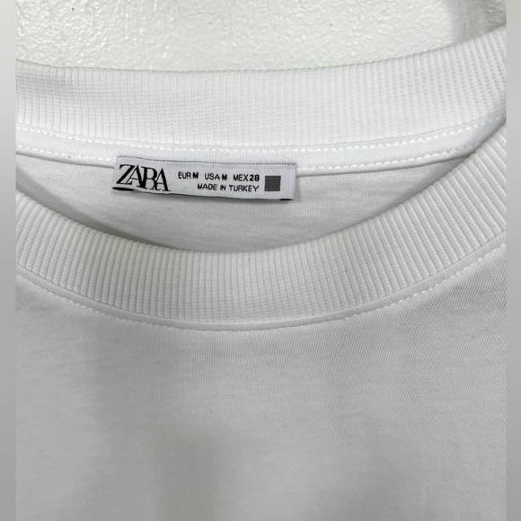 Zara shirt round ribbed neck-short/wide sleeves (ribbed as well) White-Cotton - Picture 6 of 8